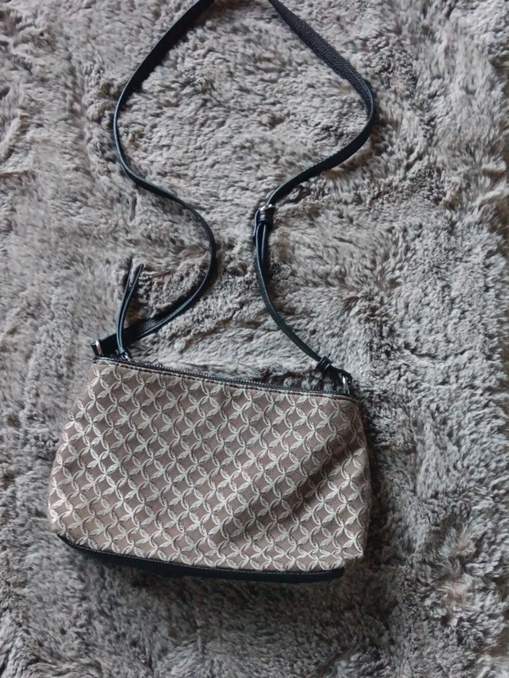 Dana Buchman Taupe Patterned Crossbody with Black Trim